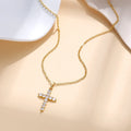 Gold plated cross necklace for women with cubic zirconia stones on a 45 cm chain, shiny finish
