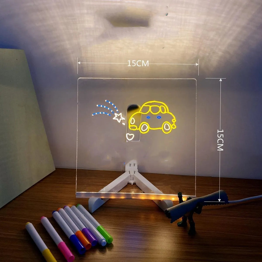 Acrylic DIY message board LED night light with pens on transparent writing panel