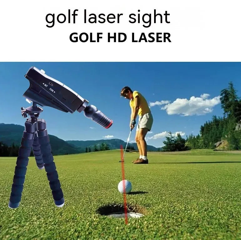 Golf putter laser aiming instrument showing laser sight attachment for putting alignment practice