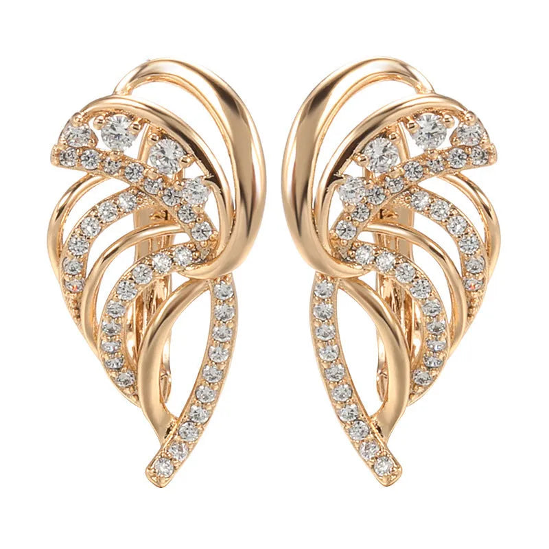 Gold-plated wing-shaped ear clips with micro inlaid zircon geometric design for women
