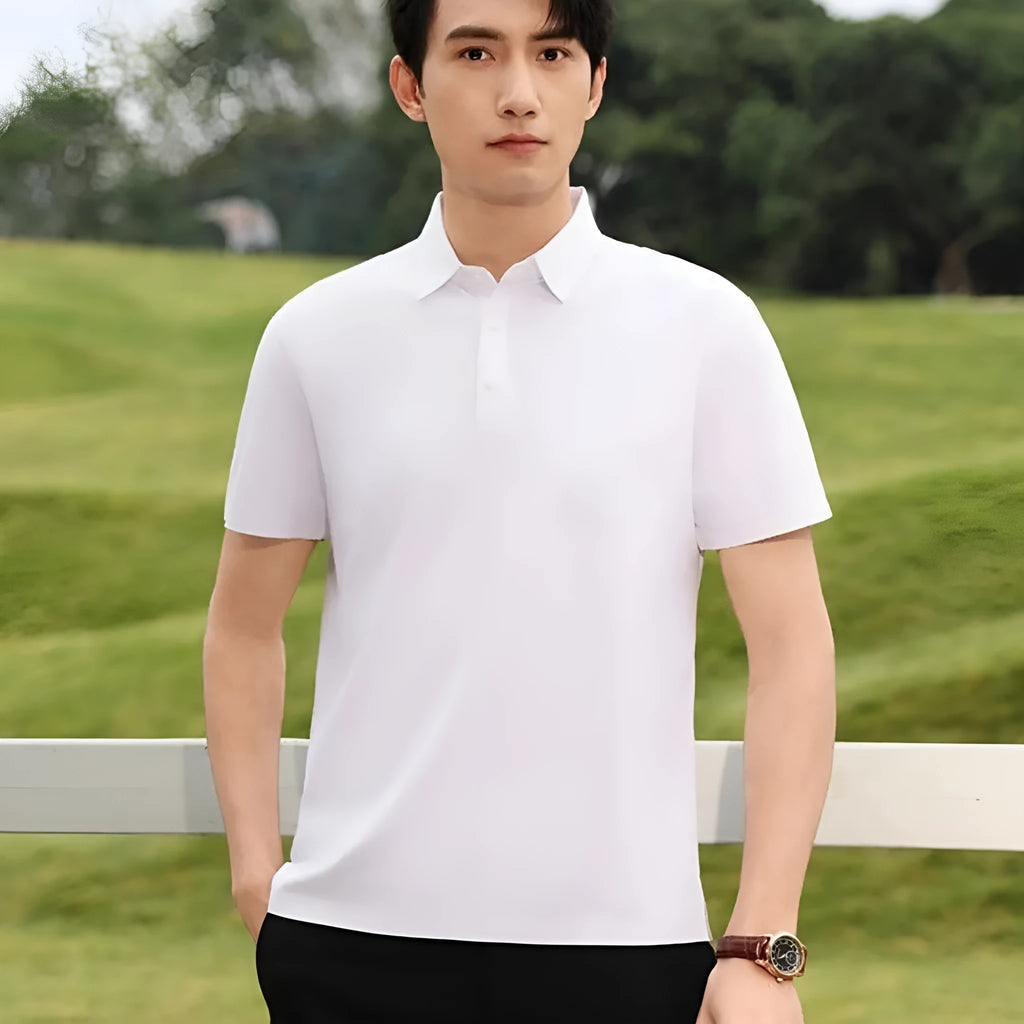 Men's slim fit seamless lapel T-shirt in solid colours with short sleeves