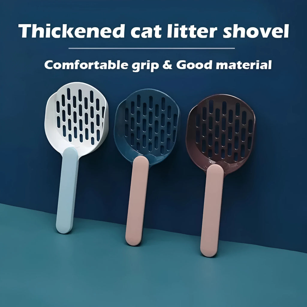 Blue plastic cat litter scoop with 26.6cm handle for cleaning litter boxes