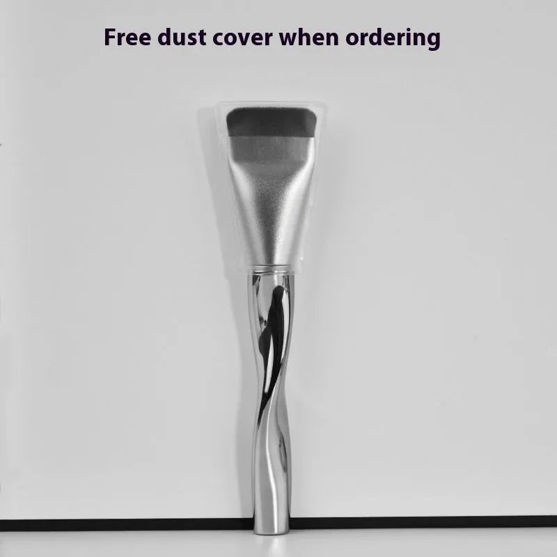 Spiral-shaped powder foundation brush with black handle and artificial fibre bristles