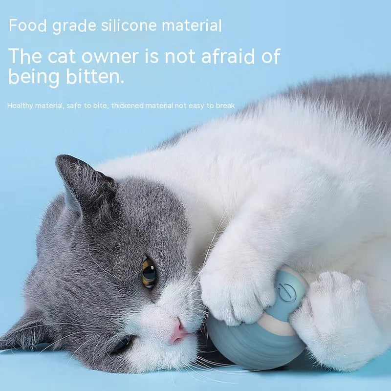 Blue rechargeable automatic moving cat toy ball with silicone construction