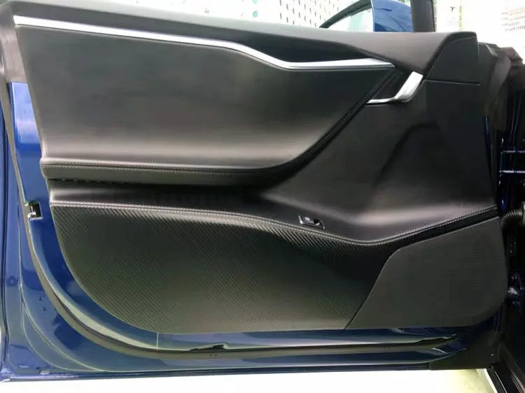 Carbon fibre protective film for Tesla Model S car door interior panels