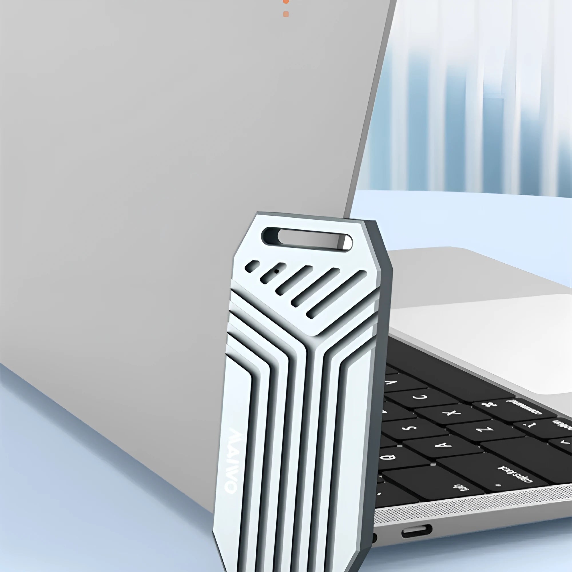 Thunderbolt 4 M.2 NVMe SSD aluminium enclosure in silver or grey with compact 50x118x13mm dimensions