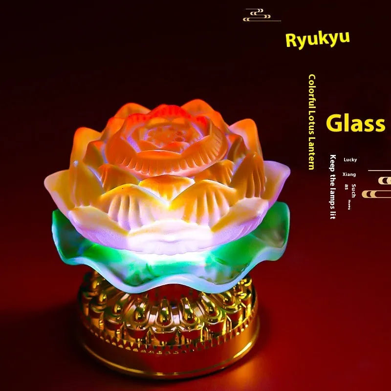 Chinese style yellow lotus table lamp with single cup design on a wooden surface.