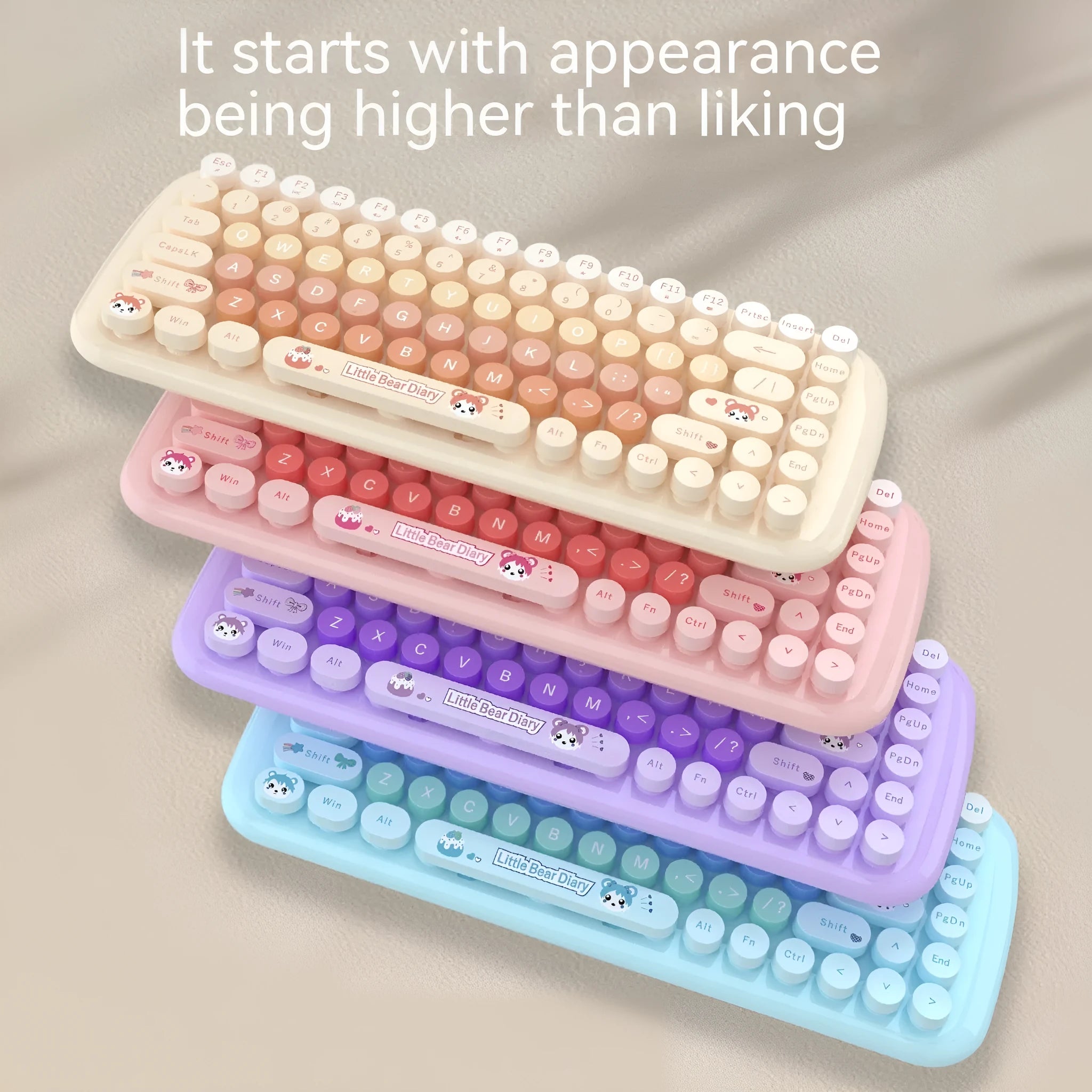 Candy pink cartoon-themed compact wireless keyboard and mouse set with USB receiver