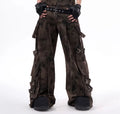 American retro camouflage denim vest and trousers set with semi-high collar and button front
