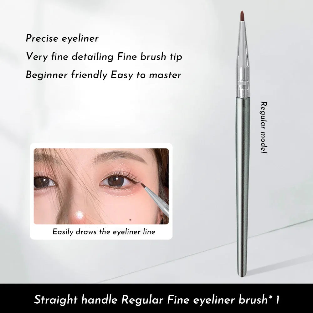 Angled bend head eyeliner makeup brush for precise under eye and tear trough application.