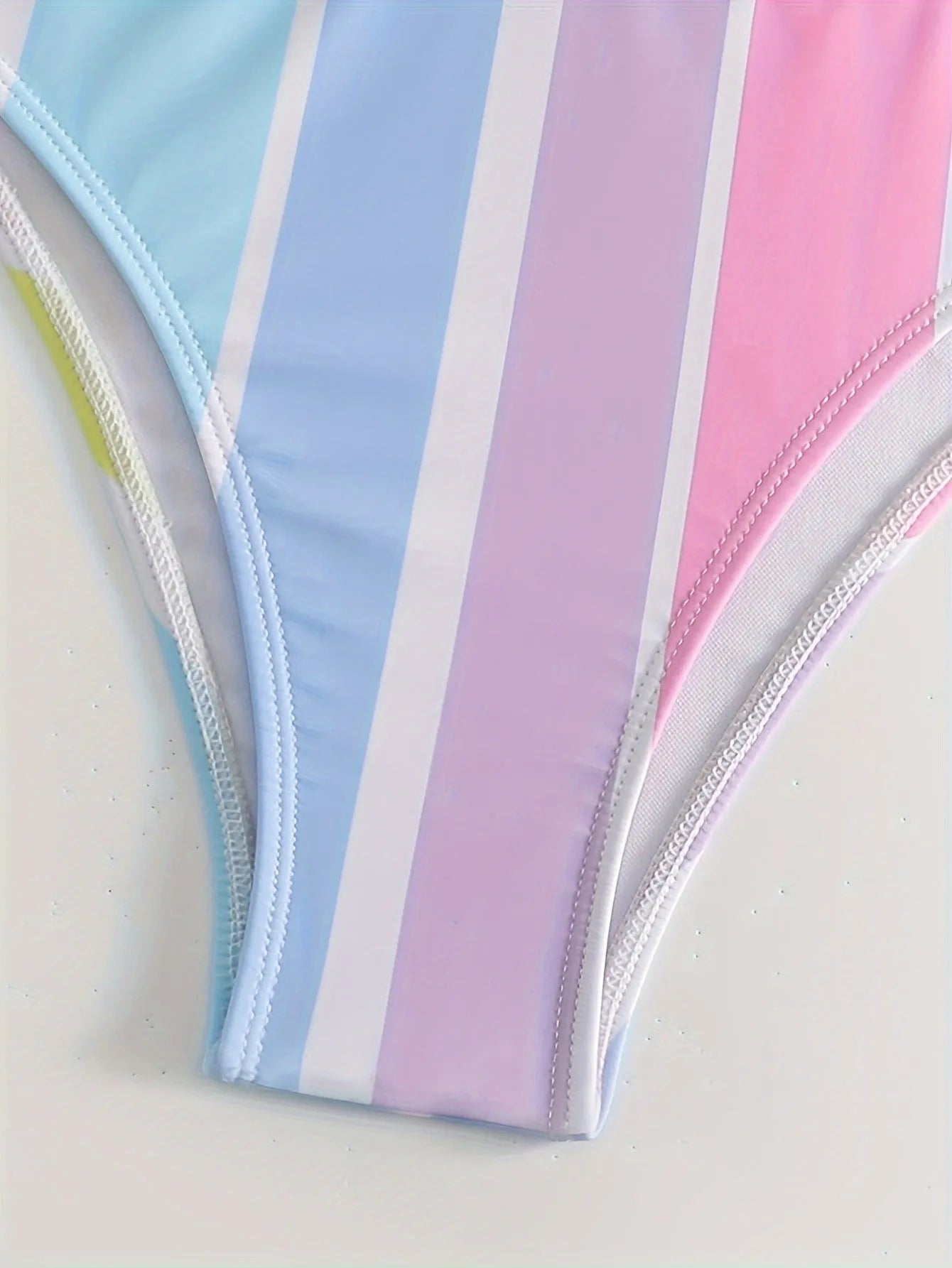 Women's striped sports bikini swimwear set in polyester fabric with spandex lining