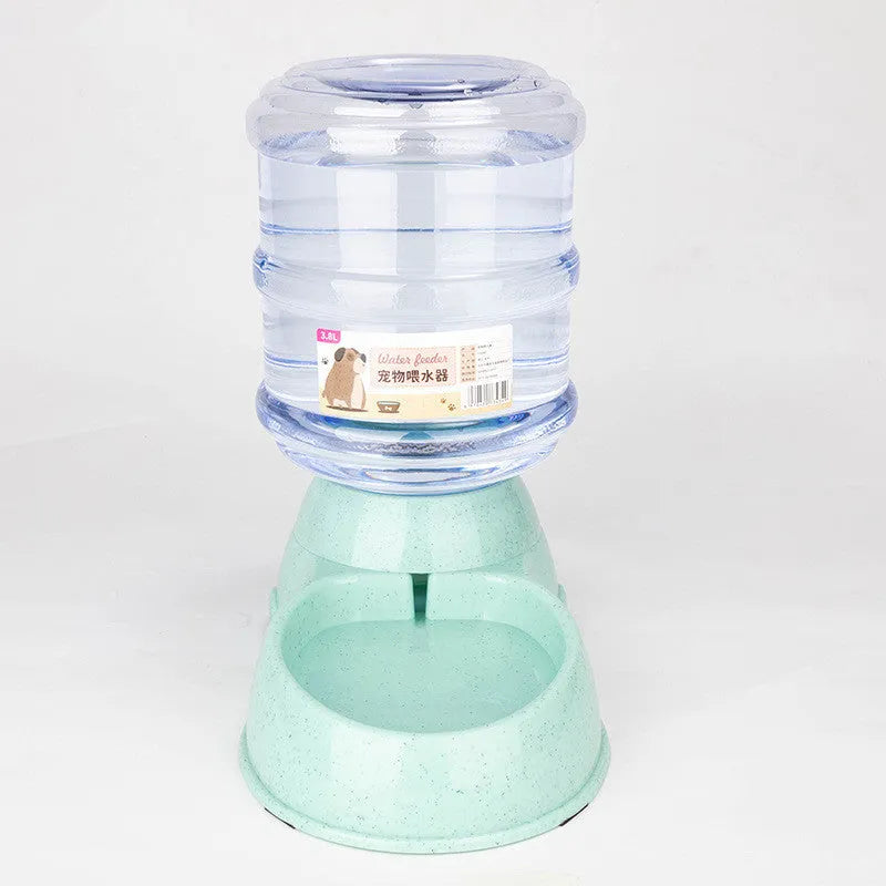 Automatic pet feeder and drinker combo set with plastic feeding trough and drinking trough for cats and dogs