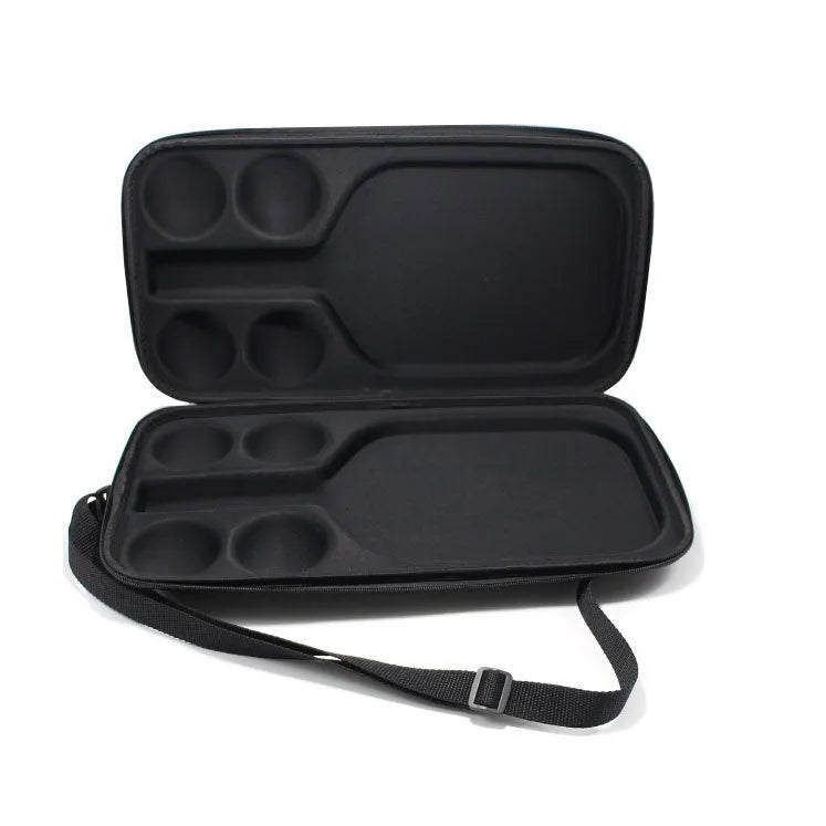 Black EVA pickleball shoulder bag with two straps, holding a racket and balls.