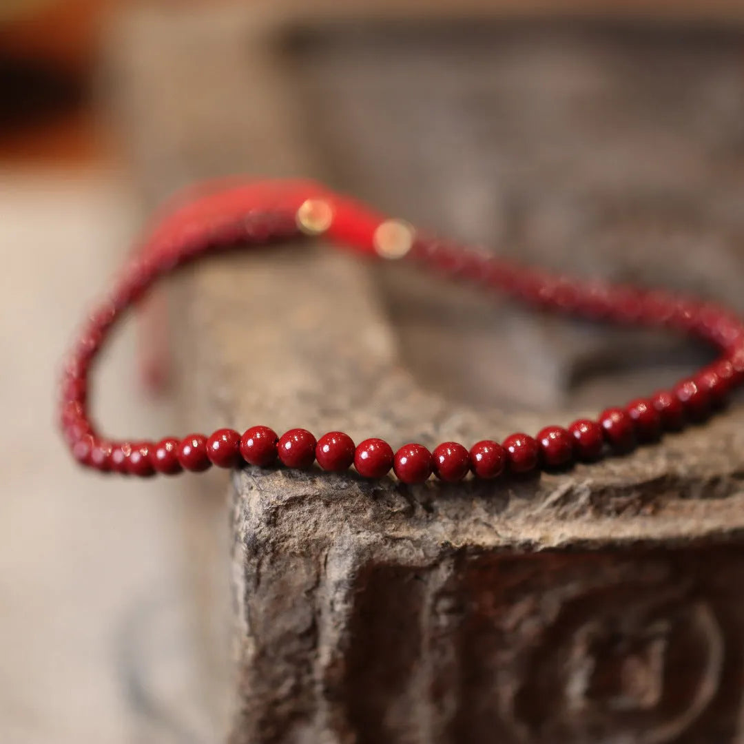 Purple gold sand design cinnabar bracelet with geometric shape and auspicious Chinese patterns