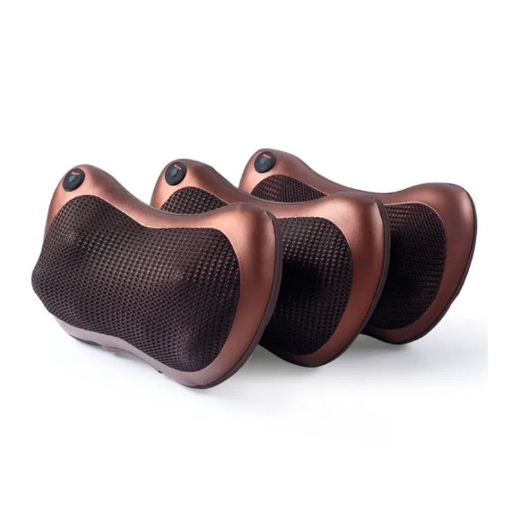 Black genuine leather neck and shoulder massage pillow with 8 heads for car and home use.