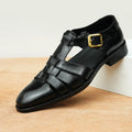 Men's black genuine leather retro sandals with pigskin lining for business casual summer wear