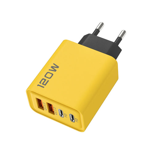 120W dual PD dual USB charger in black with interchangeable UK EU US plugs