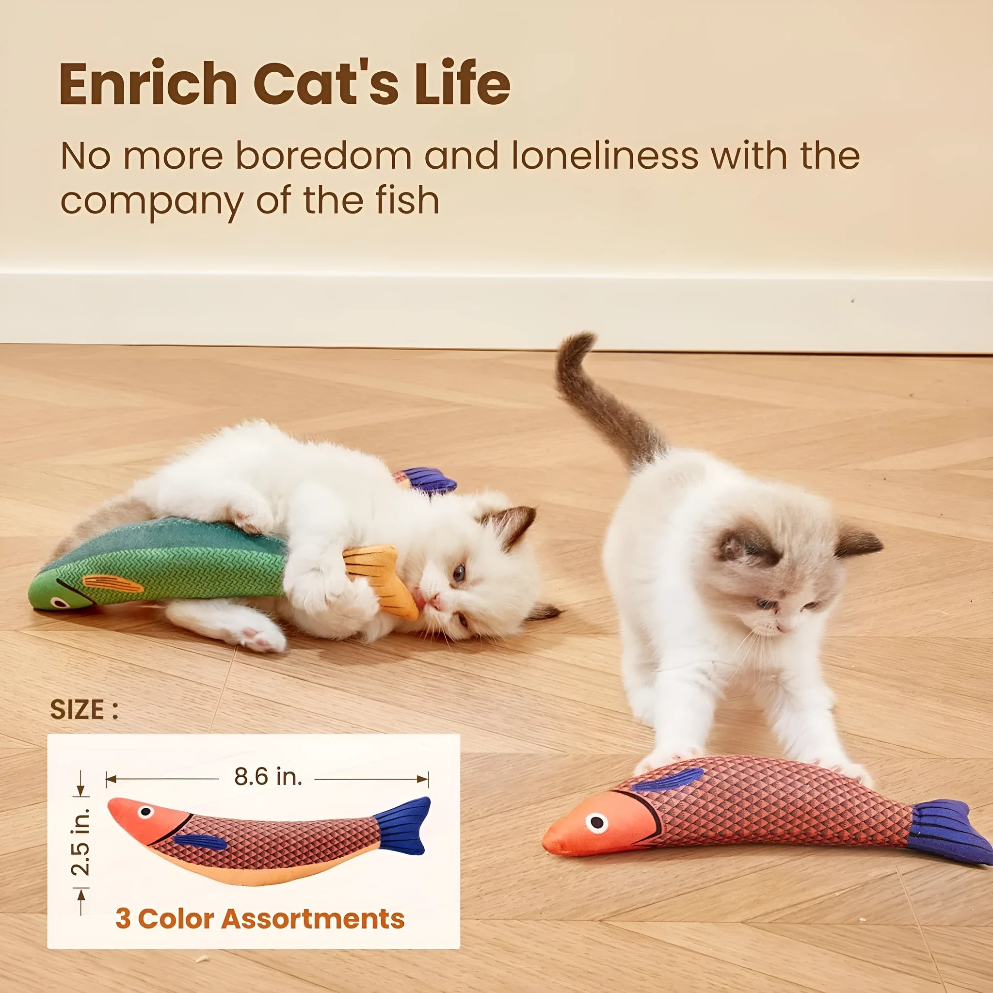 Green saury fish shaped cat toy with organic catnip filling and crinkle sound feature for indoor play