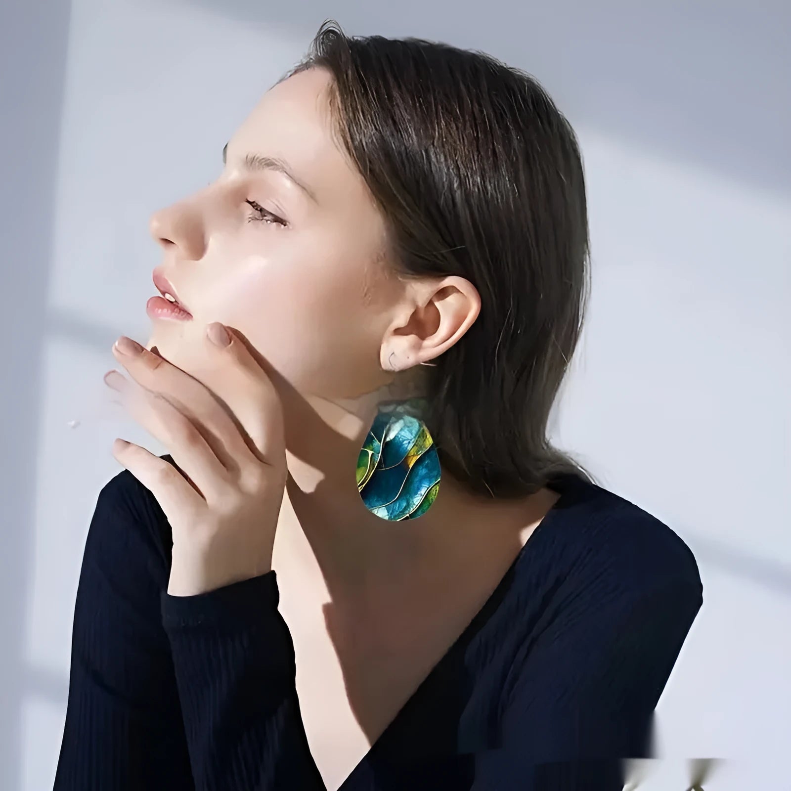 Acrylic flat branch knot earrings with printed pattern detail in drop shape