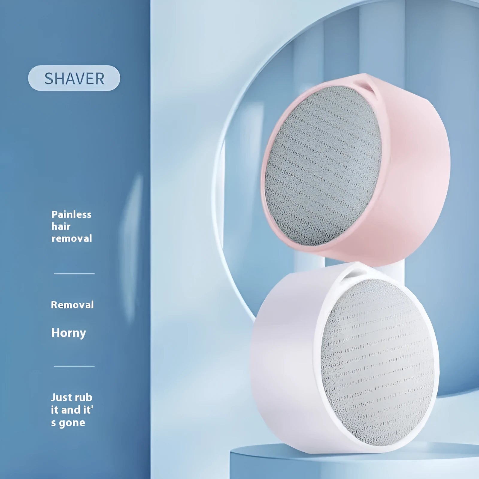 A white plastic 2-in-1 nano glass epilator and foot grinder device for manual hair removal.