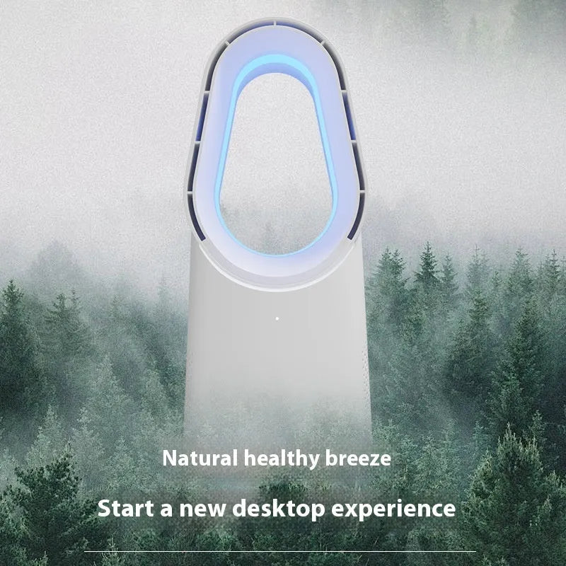 SK white bladeless tower fan with touch screen controls and remote for floor or desk placement
