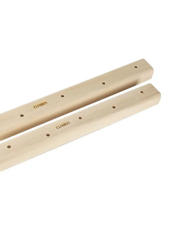 Set of three solid wooden grip strength training fingerboards in different lengths and thicknesses.