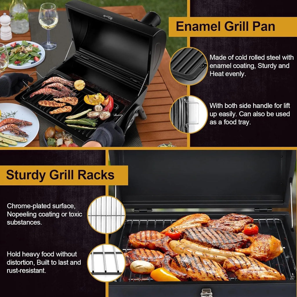 Small folding desktop charcoal barbecue grill with a single rack