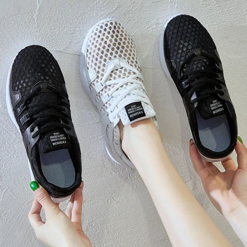 Hollow-out mesh sneakers with round toe and low-top design for summer casual wear