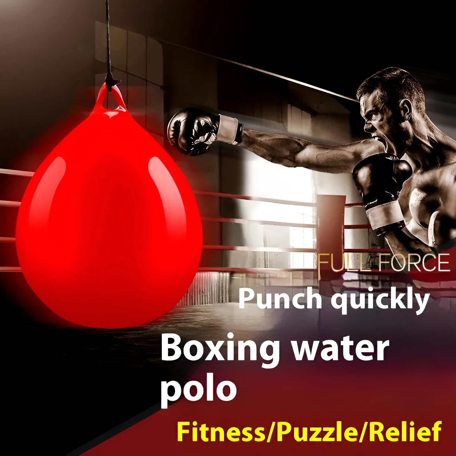 Red PVC water filled boxing reaction ball with hook rope for speed training