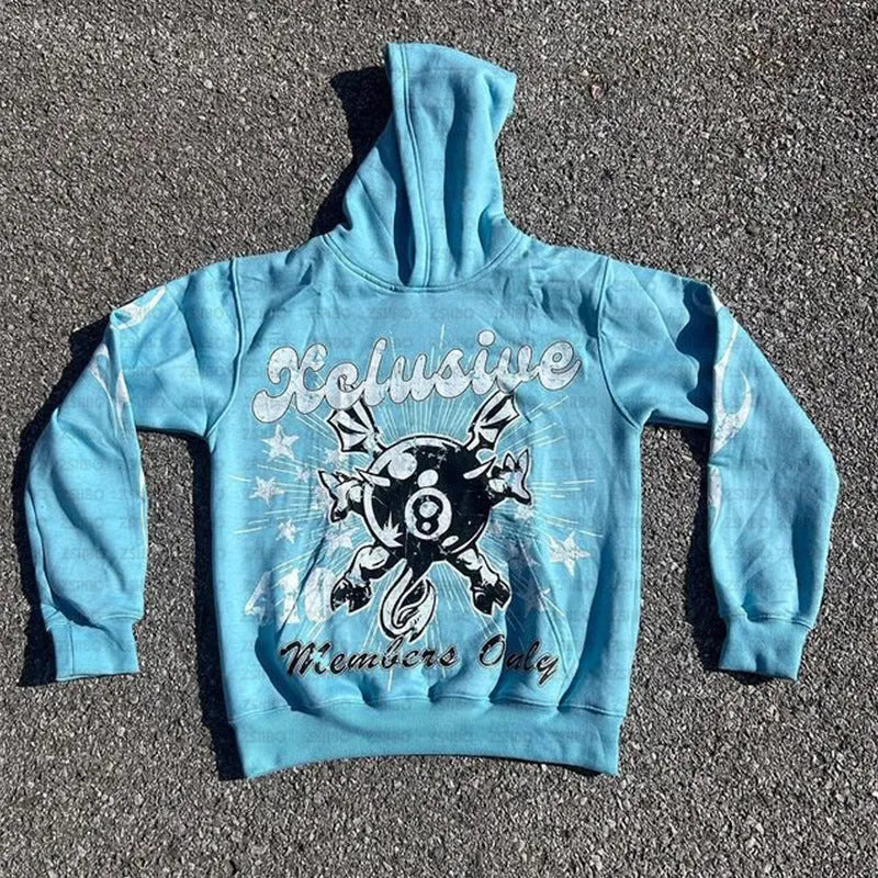 Loose fit personalised letter print pullover hoodie in black with kangaroo pocket