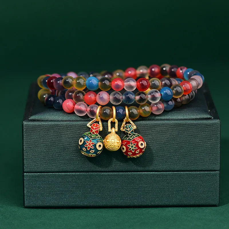 Dzogchen half pond agate bracelet with gray glaze and swallowing gold beast design