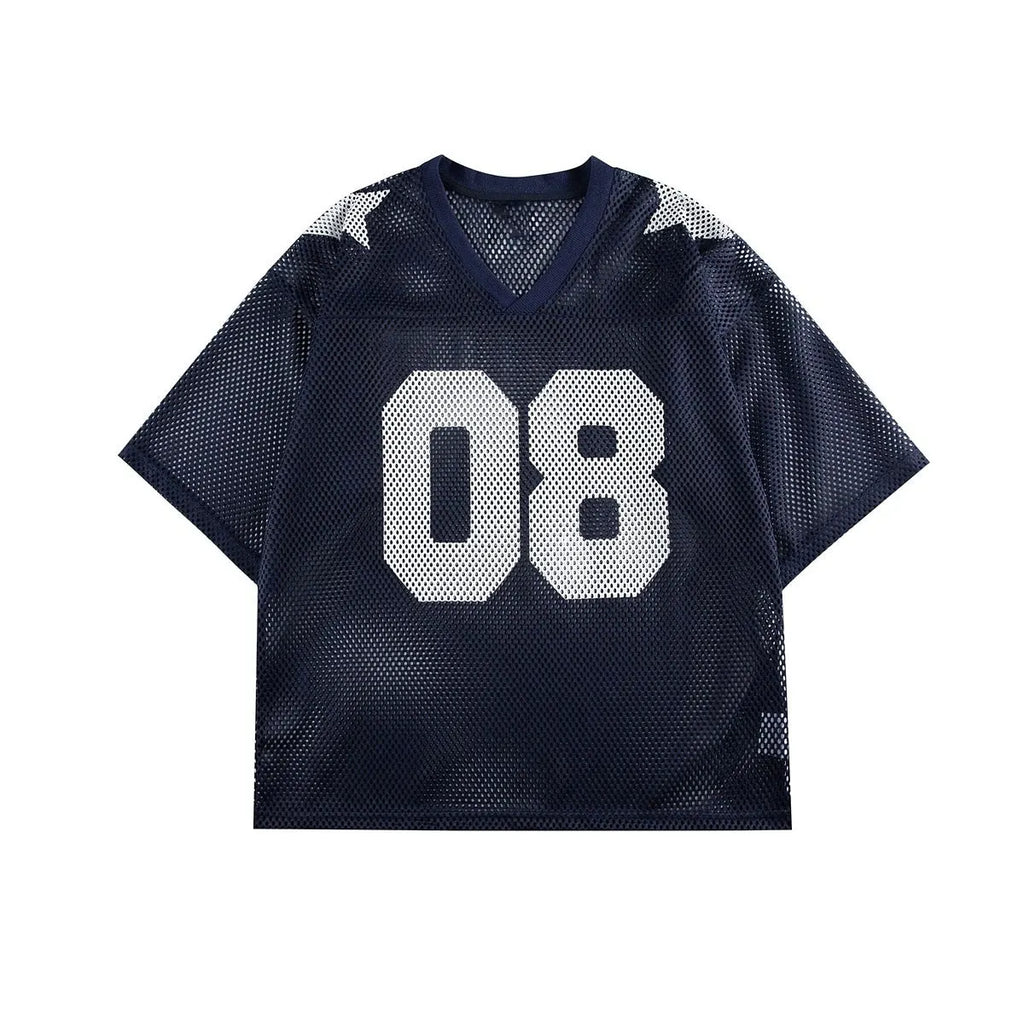 Black and navy blue half sleeve pullover shirt with letter pattern in loose fit