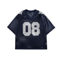 Black and navy blue half sleeve pullover shirt with letter pattern in loose fit