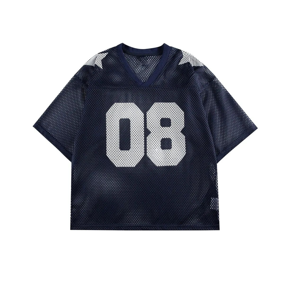 Black and navy blue half sleeve pullover shirt with letter pattern in loose fit