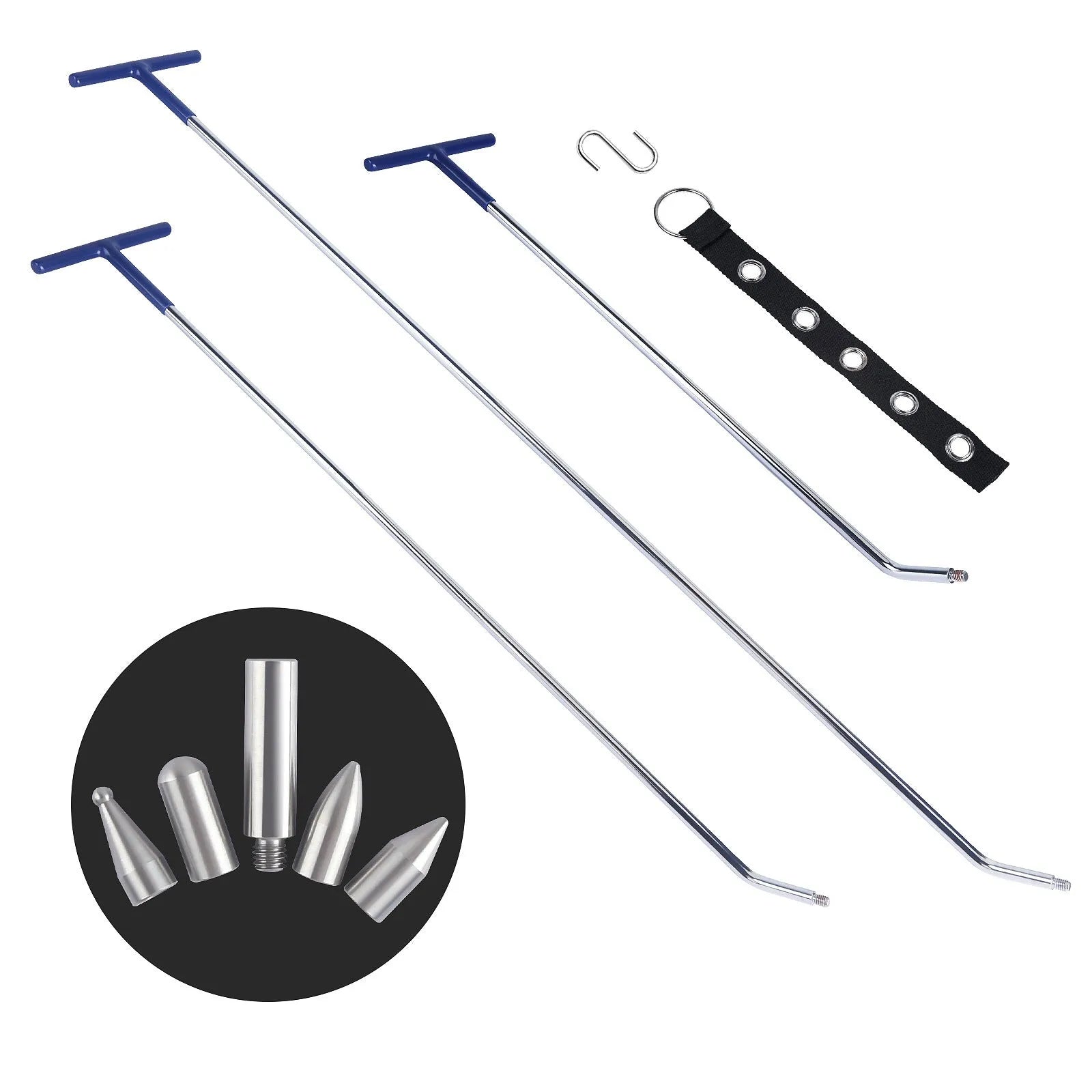 Three-piece car dent repair crowbar set made from alloy steel for automotive bodywork maintenance