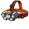 Head-mounted LED miner's lamp with adjustable strap and charging cable