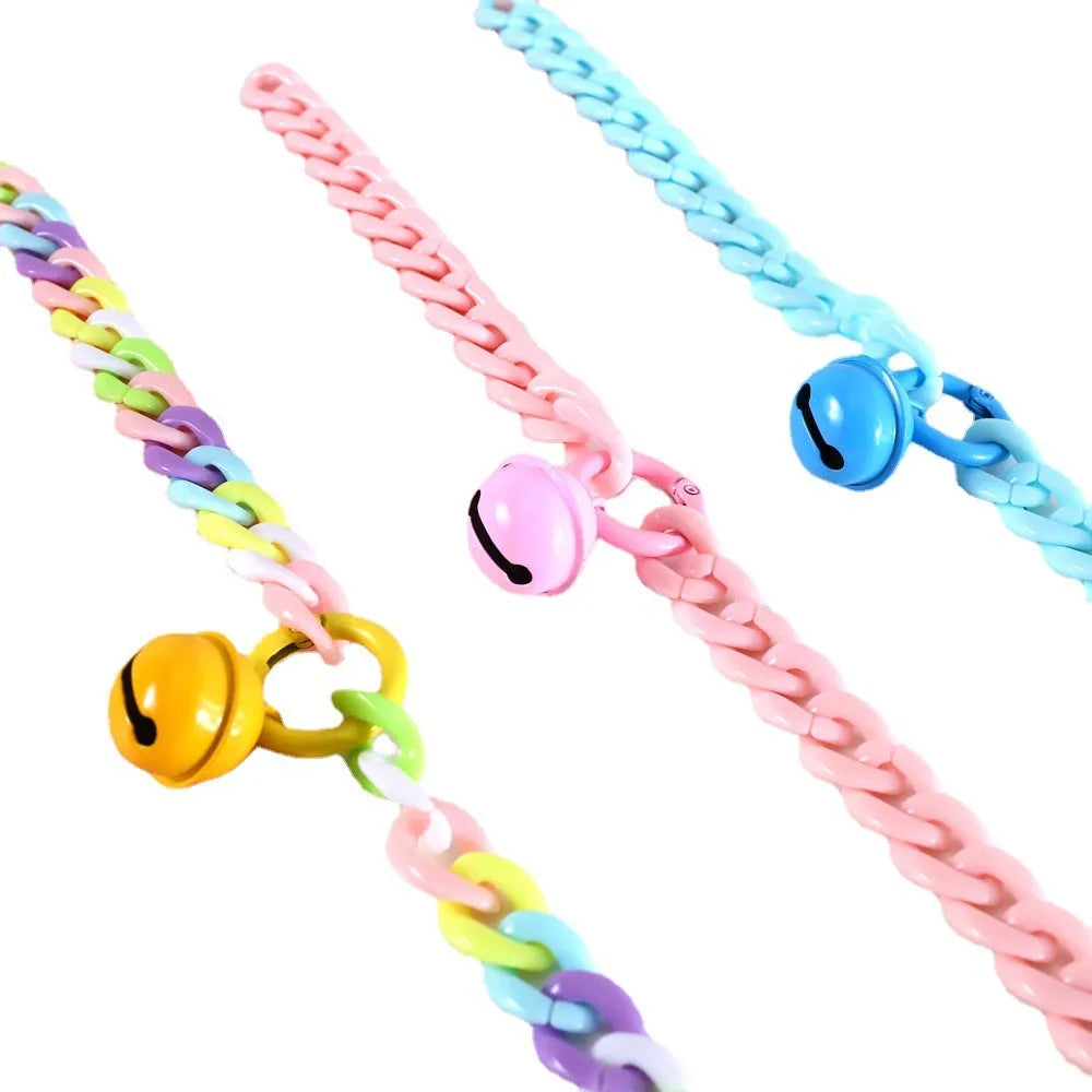 Adjustable plastic pet collar in macaron candy colours with chain link design for special occasions