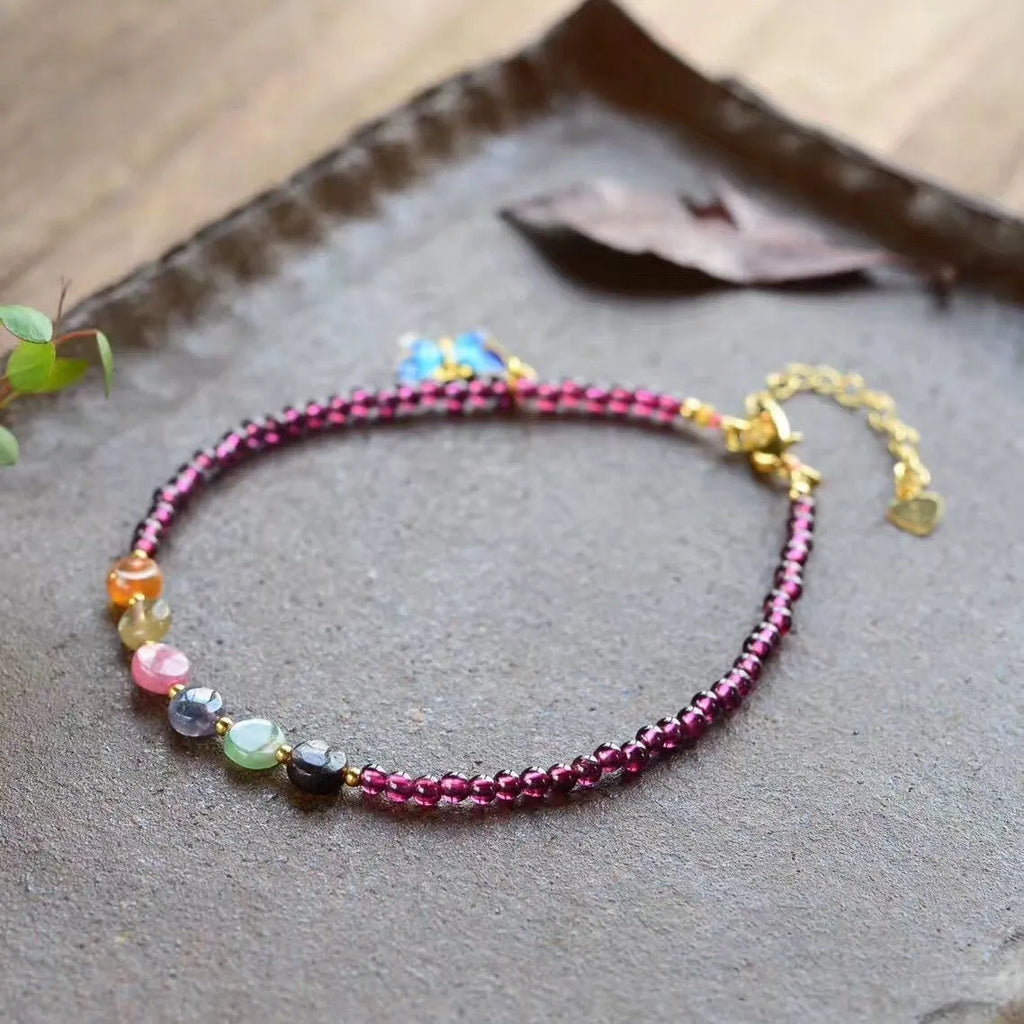 Purple garnet ethnic style geometric anklet for women on ankle