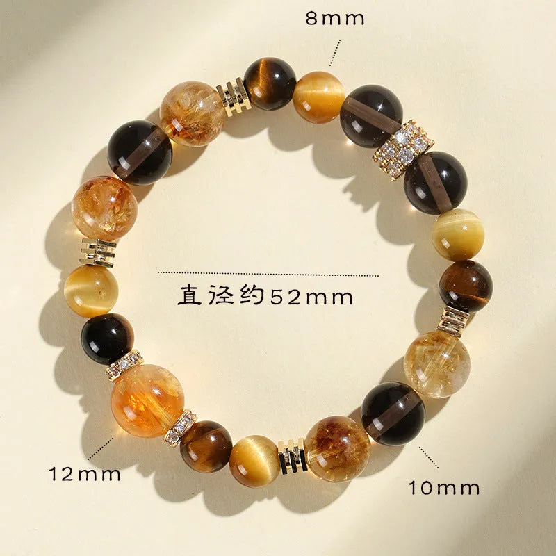 Women's natural yellow tower 10mm artificial crystal string bead bracelet on a white background.