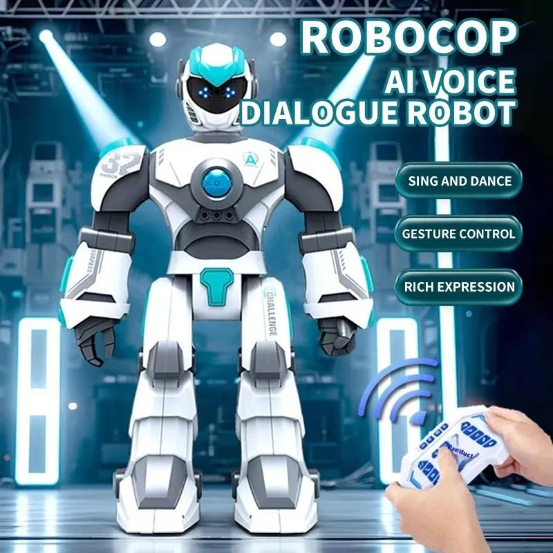 Toy Intelligent Voice Dialogue Robot 24g plastic robot model in white with mechanical war police design
