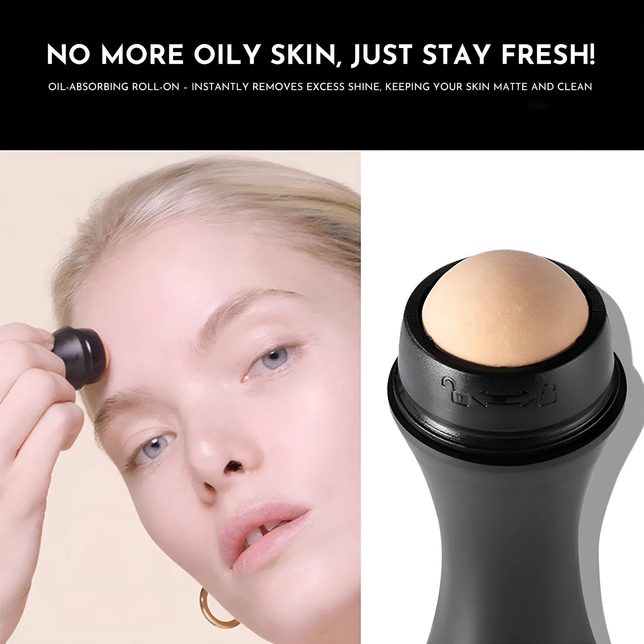 Volcanic stone portable reusable face roller for oily skin control in black, green, pink, or white.