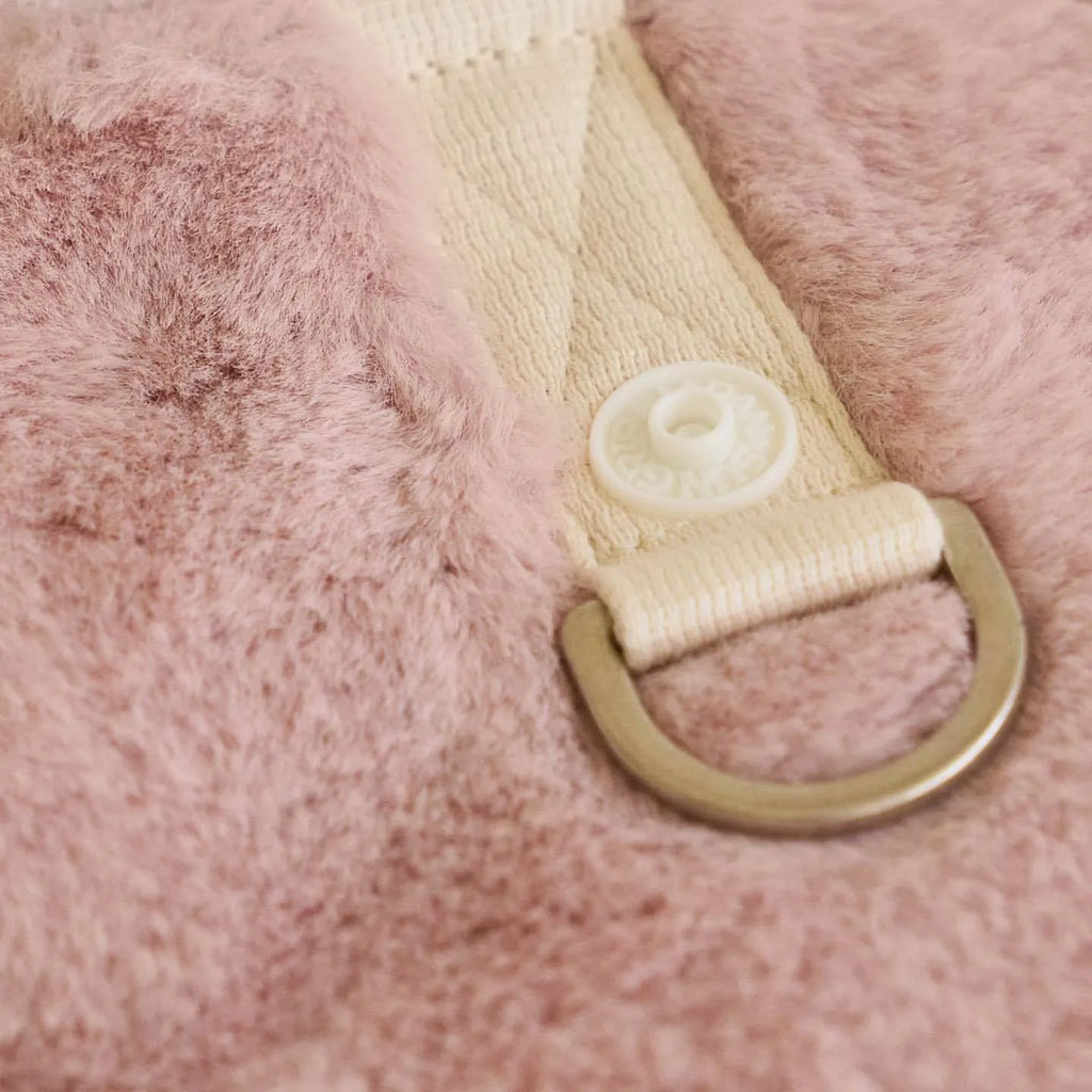 Light pink and light brown polyester warm coat for dogs and cats, shown in sizes XS to XL.