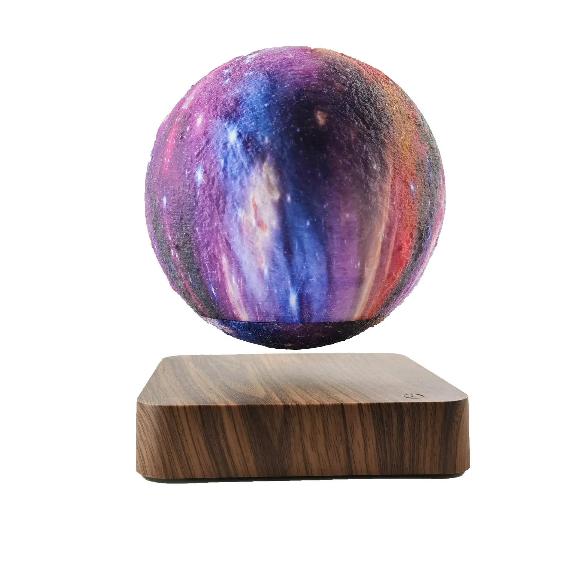 Magnetic levitation galaxy moon lamp floating above circular base with colourful lighting