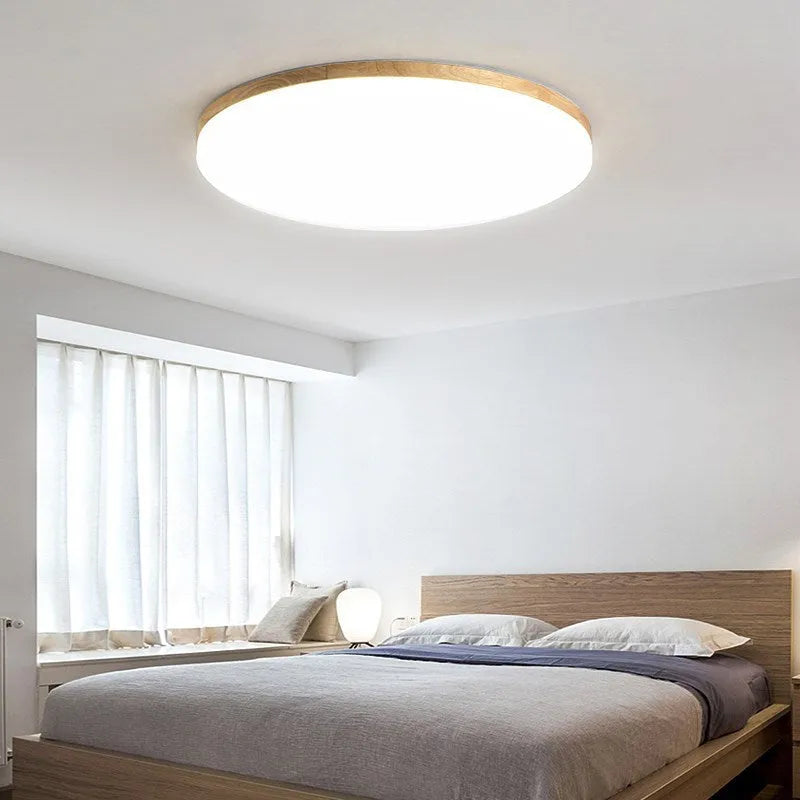 Japanese minimalist wood and acrylic LED ceiling lamp in three available sizes