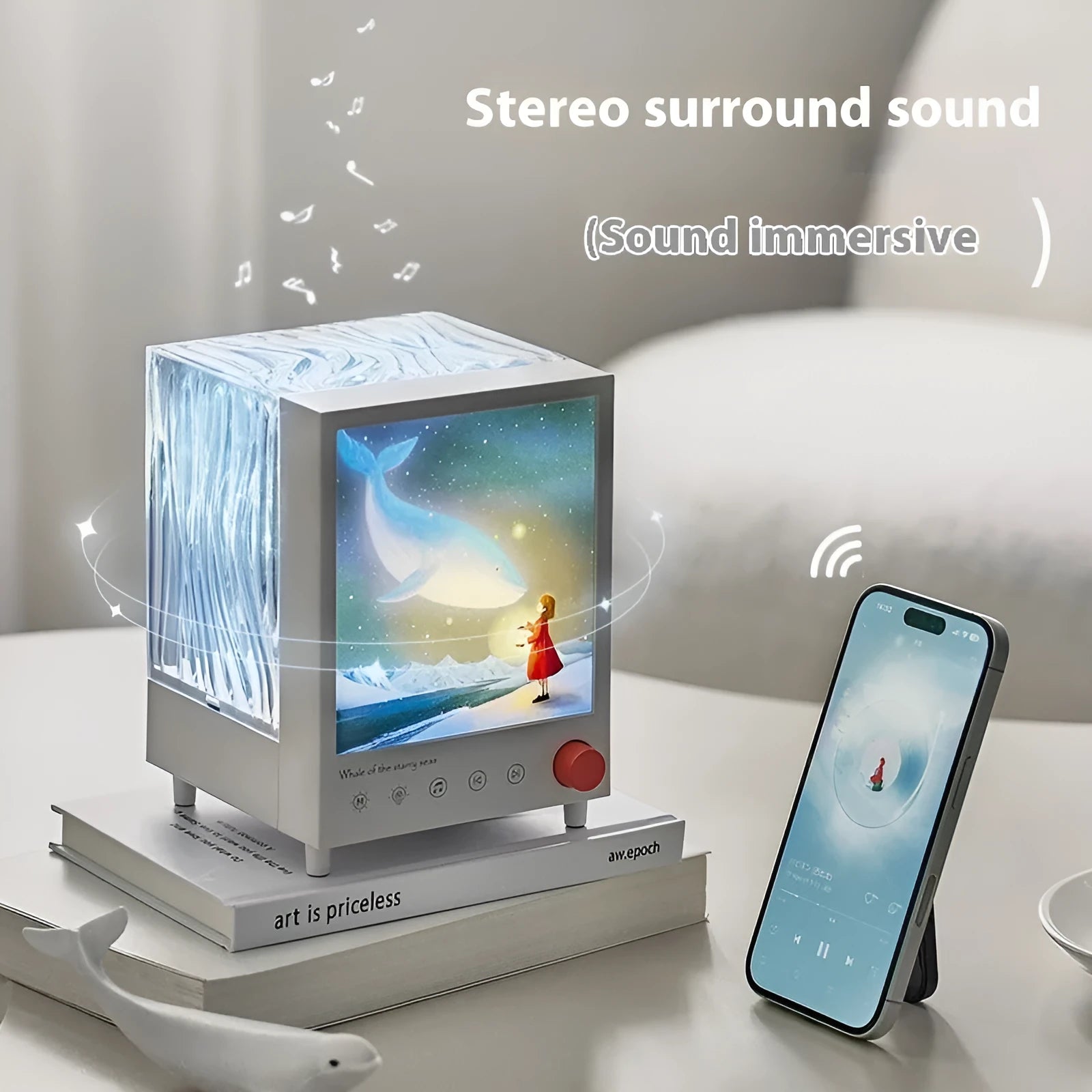 Aurora Treasure Box projection lamp showing Star Sea Whale light colour with compact design