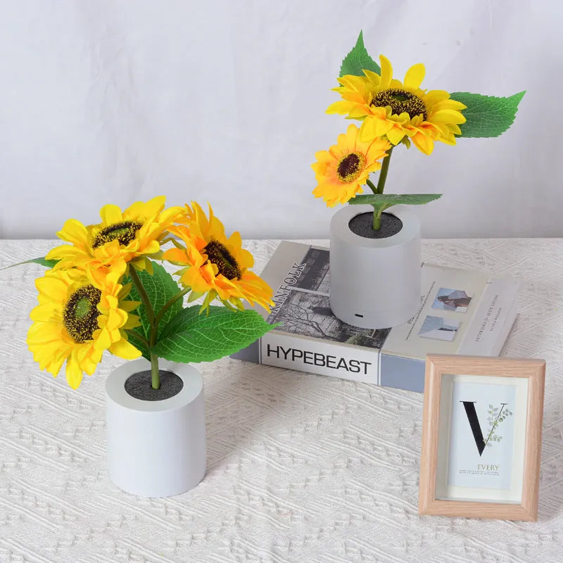Sunflower LED night light with artificial flowers and rechargeable battery for table decoration