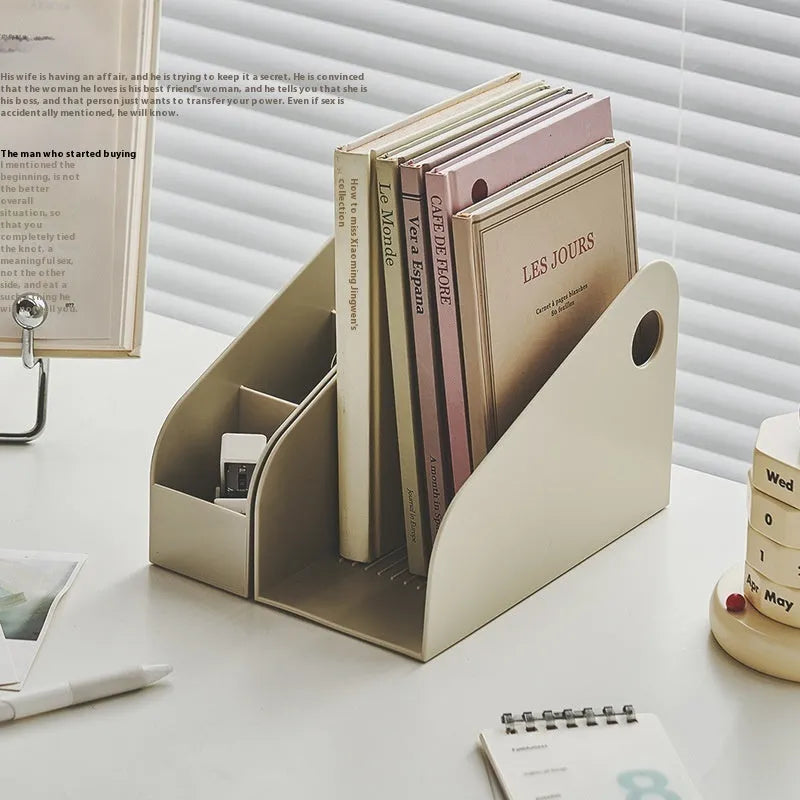 Plastic desktop storage box set with two grids in Milk Coffee colour