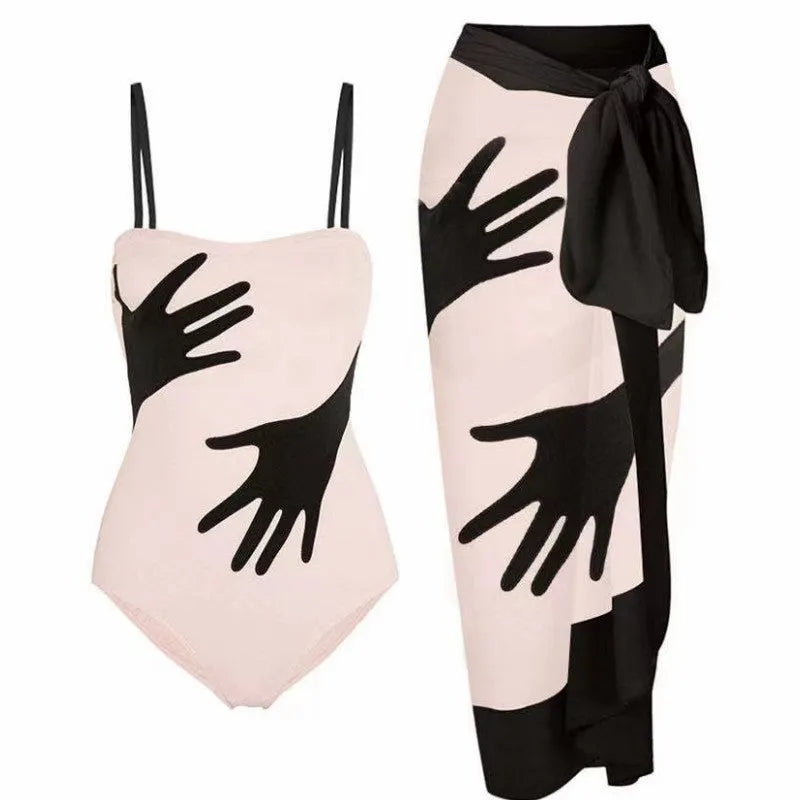 Women's one-piece bikini swimsuit with removable gauze skirt in multiple sizes