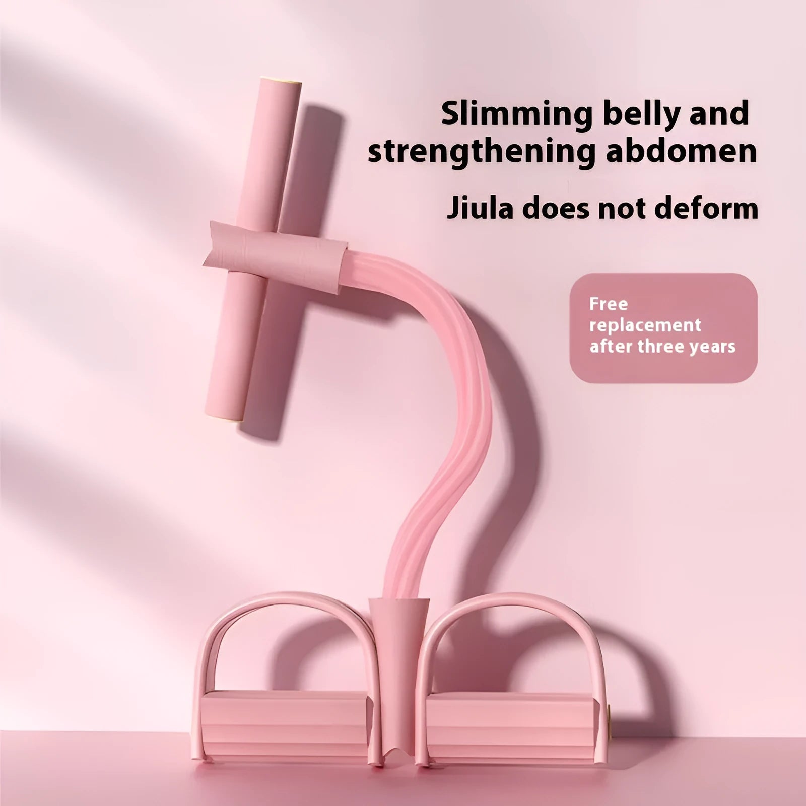 Purple TPR waist slimming tension device with pedal and puller rope for home fitness exercises.