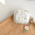 Transparent TPU Bluetooth headset protective cover with white floral design for Apple AirPods